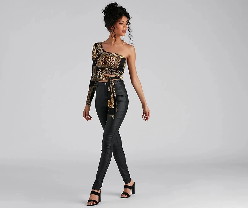 Latest Obsession Tie Waist Printed Top