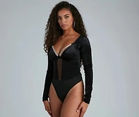 Holiday Shine Velvet Rhinestone Trim Bodysuit