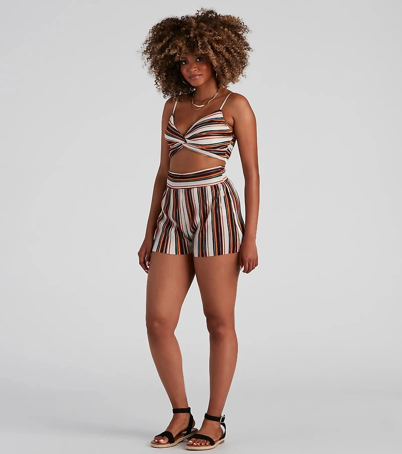 Seasonal Striped Pleat Tank Top