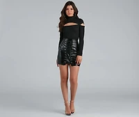 Cancel Plans Mock Neck Cutout Top