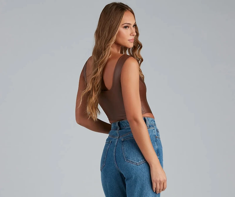 Cute Corset Faux Leather Crop Top