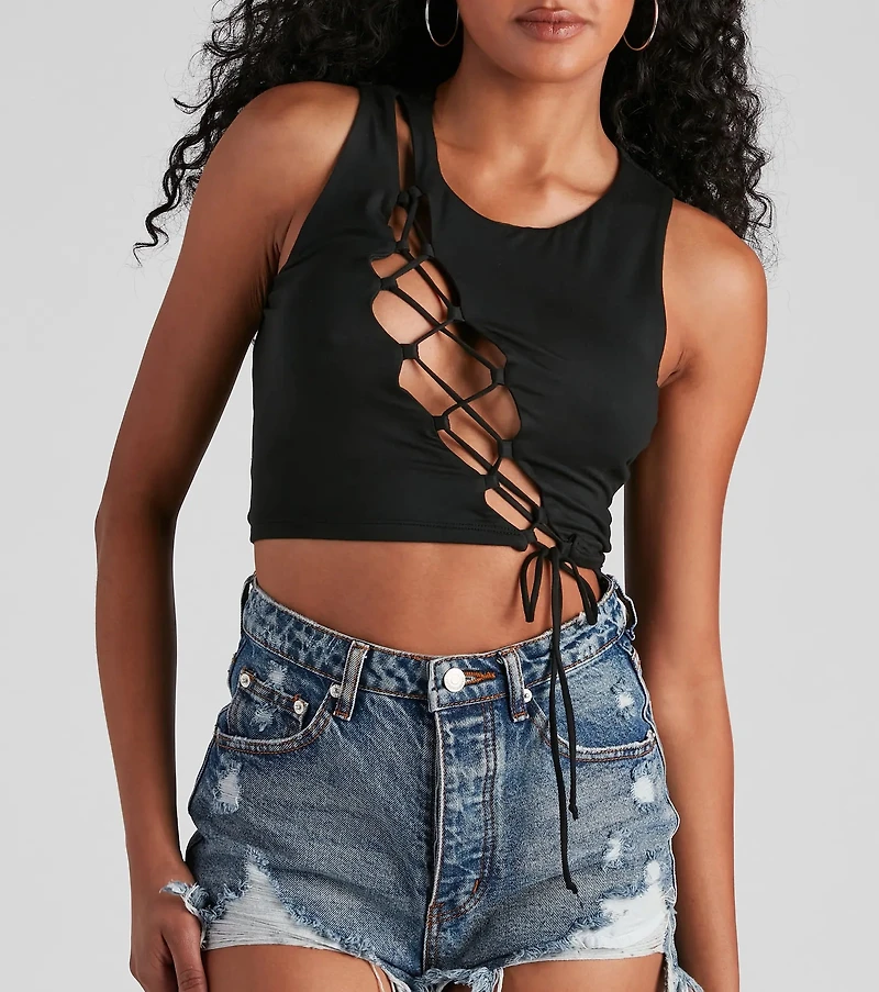 Basic Lace-Up Crop Top