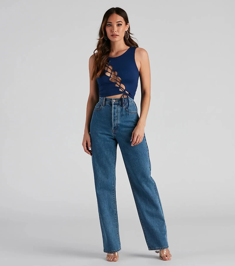 Basic Lace-Up Crop Top