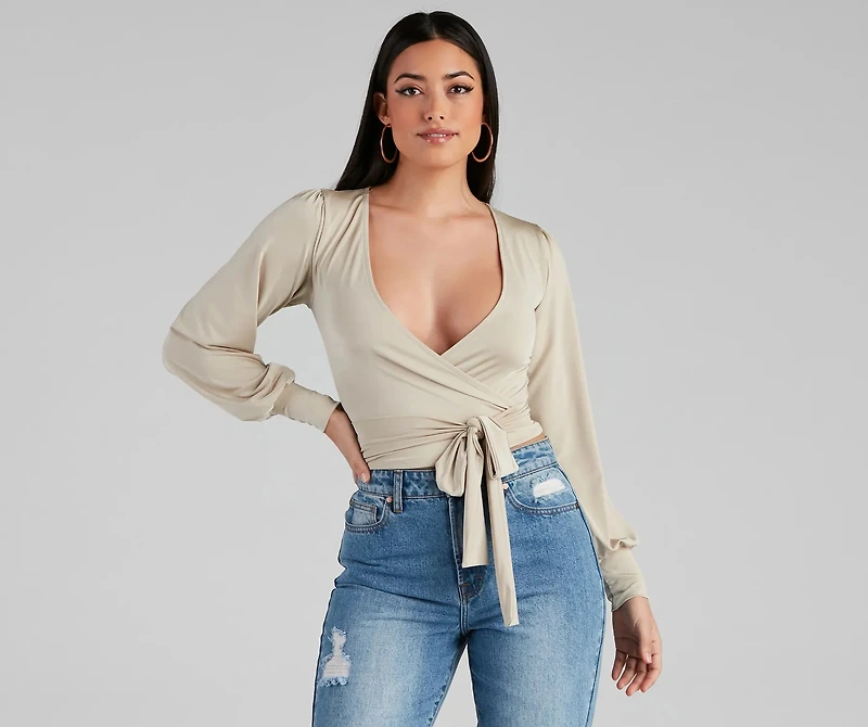Slinky Knit Wrap Front Top