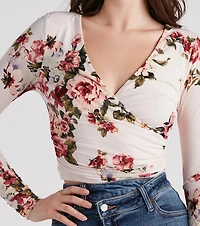 Spring Floral Surplice Crop Top