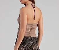 Skip A Beat Halter Ruched Crop Top