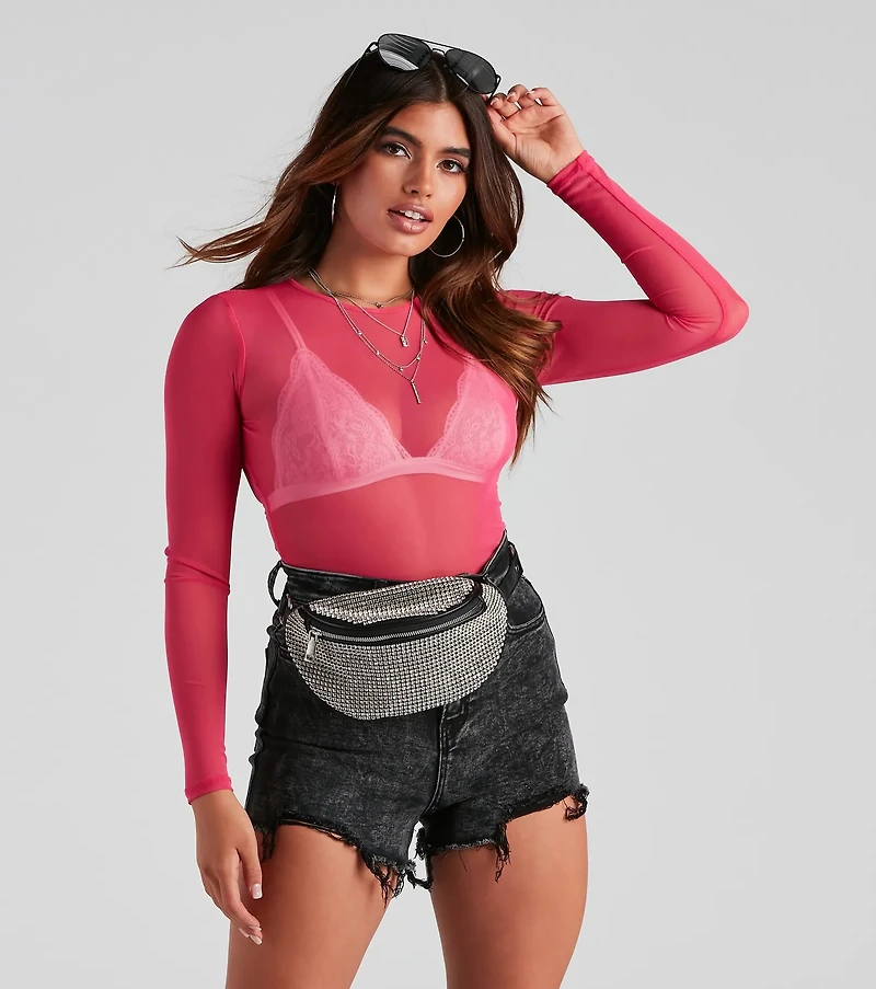 Mesh It Up Long Sleeve Crop Top
