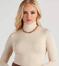 Basic Long Sleeve Crepe Turtleneck Bodysuit