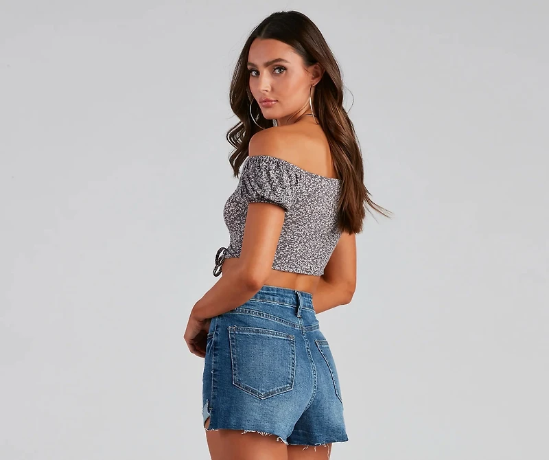 Ditsy Floral Off-Shoulder Crop Top