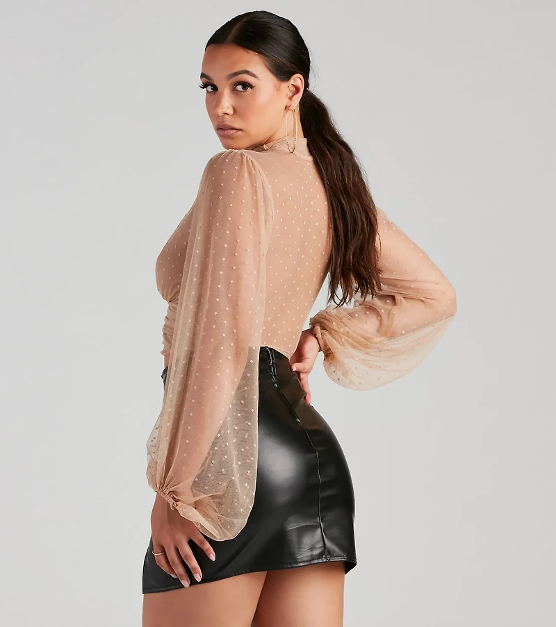 Sweet Soiree Mock Neck Polka Dot Top