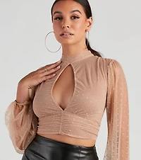 Sweet Soiree Mock Neck Polka Dot Top