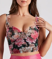 Floral Allure Mesh Crop Bustier