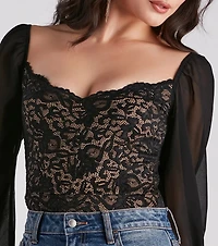 Sweet And Sultry Lace Chiffon Bodysuit