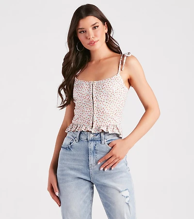 Flirty Summer Style Ditsy Floral Bustier Top