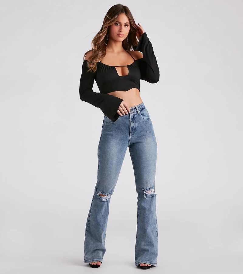 Effortlessly Sultry Bell Sleeve Crop Top
