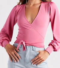 Slinky Knit Wrap Front Top