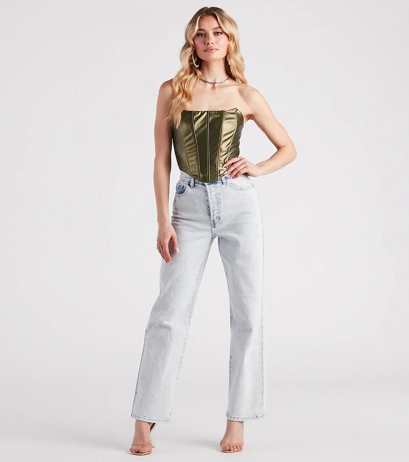 Girl On The Town Faux Leather Corset Top