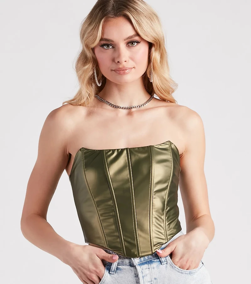 Girl On The Town Faux Leather Corset Top