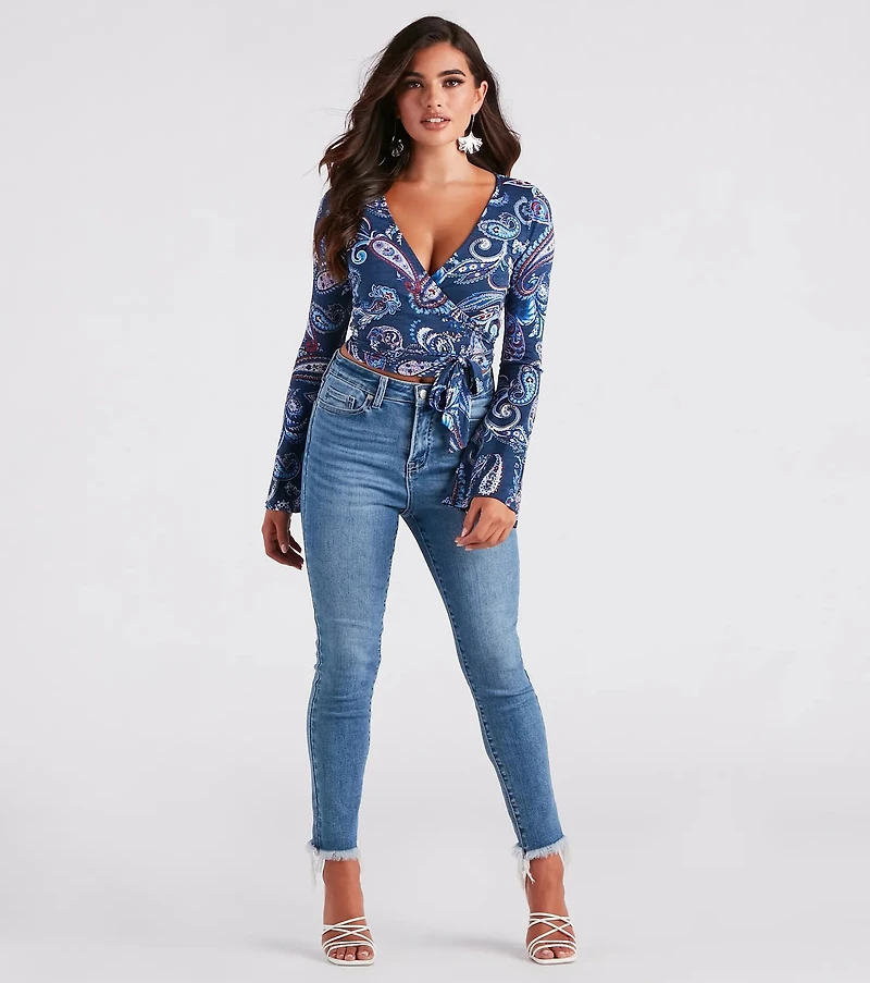 Sunset Audience Paisley Wrap Crop Top