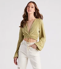 Posh And Pleated Long Sleeve Crop Top