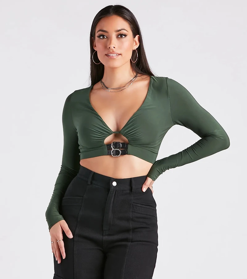 A Girl's Best Friend Belt Trim Crop Top