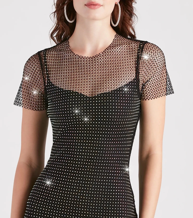 Fierce Summer Vibes Rhinestone Fishnet Mini Dress