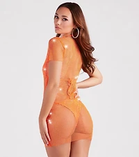 Fierce Summer Vibes Rhinestone Fishnet Mini Dress