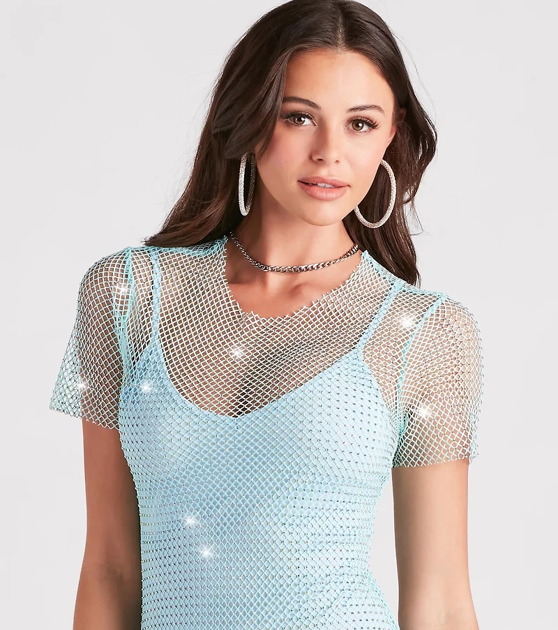 Fierce Summer Vibes Rhinestone Fishnet Mini Dress