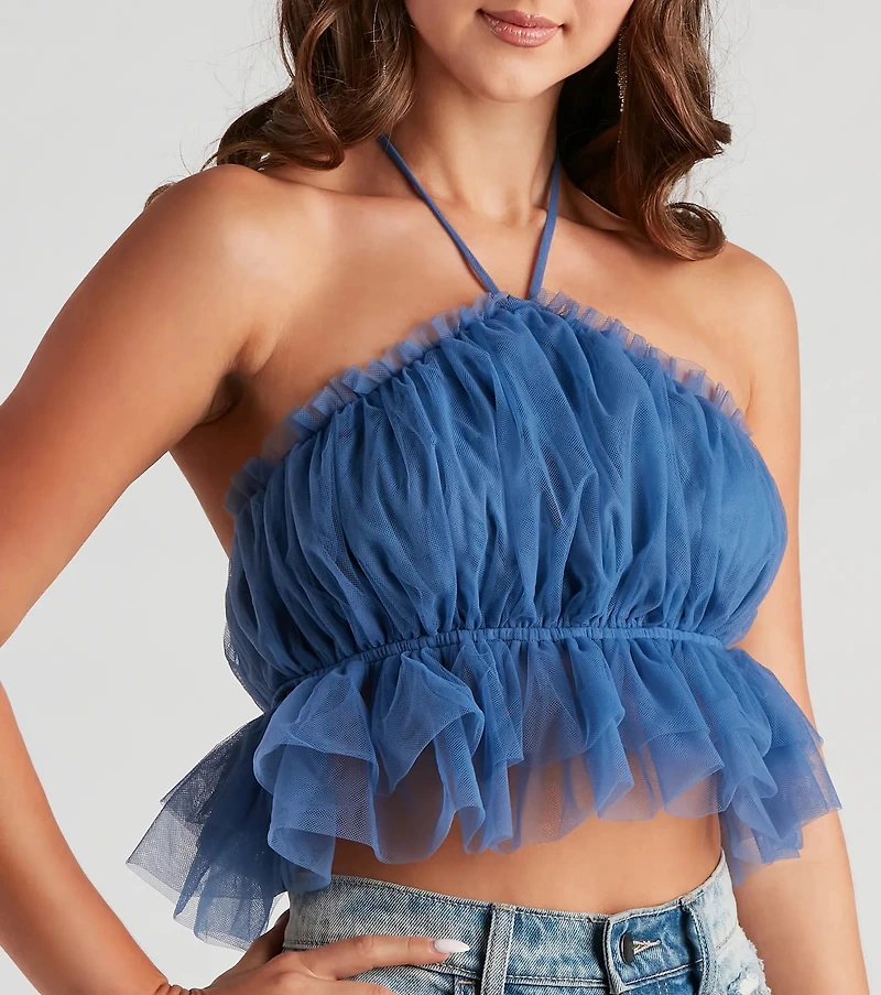 Flirtatious Flair Ruffle Mesh Crop Top