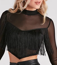 Shake It Up Mesh Fringe Crop Top