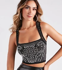Looking Glam Rhinestone And Pearl Crop Top