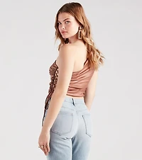 Get My Good Side Lace-Up Faux Leather Top