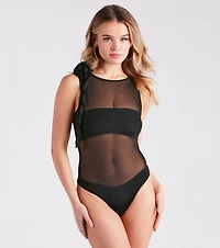 Top Trendsetter Rosette Sheer Mesh Bodysuit