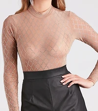 Moment To Slay Rhinestone Mesh Bodysuit