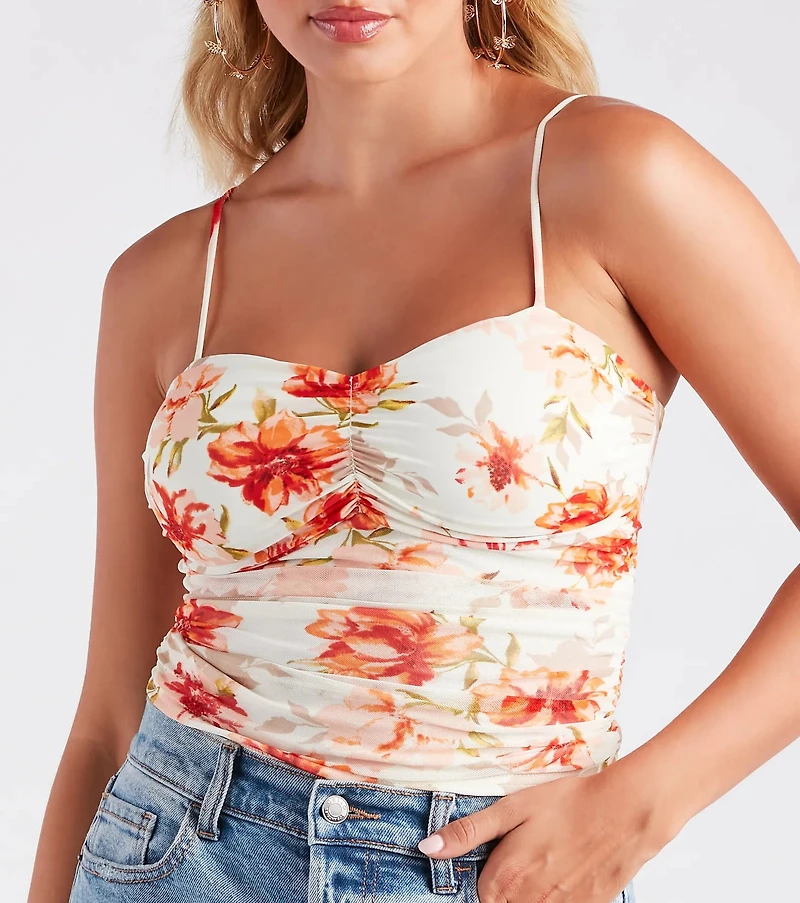 Much Adoration Floral Mesh Crop Top