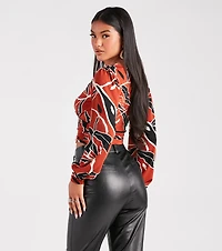 Perfect Image Abstract Surplice Crop Top