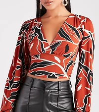 Perfect Image Abstract Surplice Crop Top