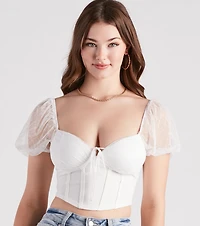 Cute Staple Mesh Puff Sleeve Bustier
