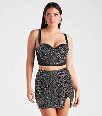 Iconic Glamour Rhinestone And Pearl Bustier Top