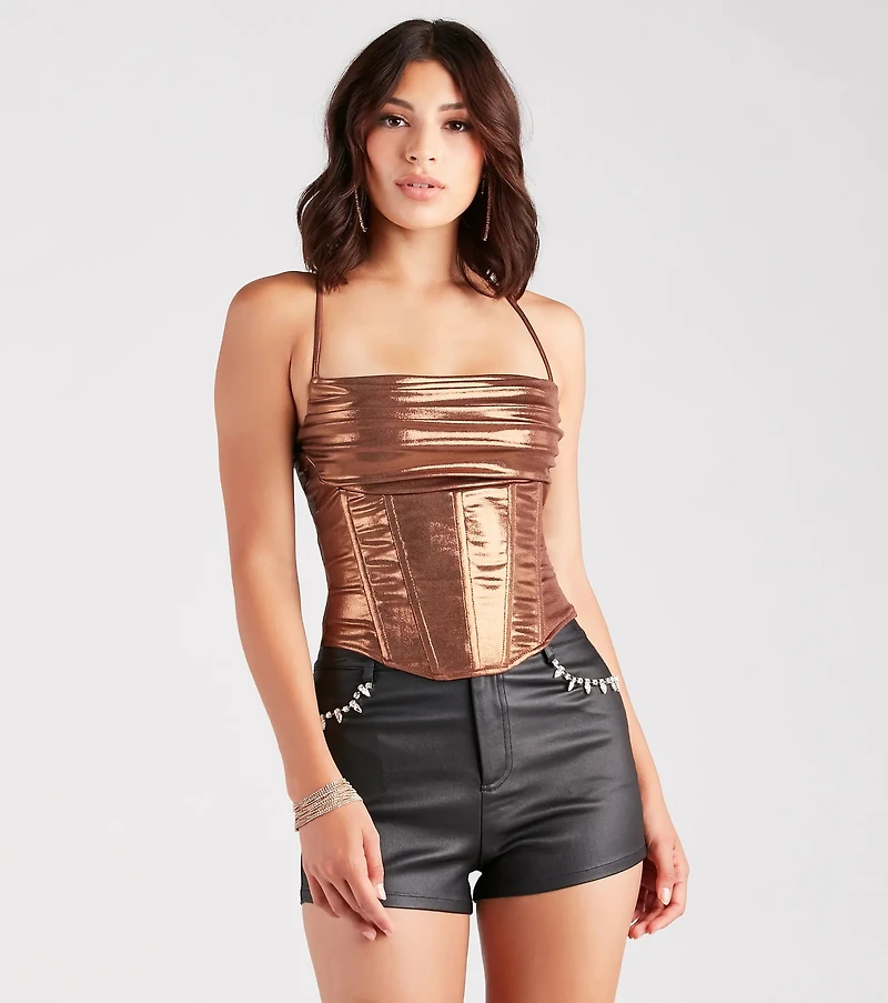 Take Me To The Disco Metallic Corset Top