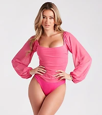 Elevated Basic Ruched Mesh Bodysuit