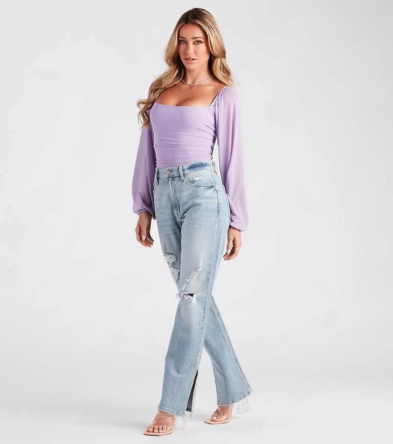 Elevated Basic Ruched Mesh Bodysuit