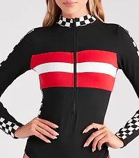 Racer Babe Striped And Checkered Bodysuit