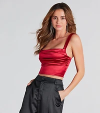 Sleek Stunner Ruched Satin Crop Top