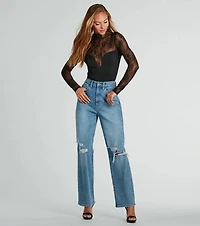 Sultry Allure Long Sleeve Sheer Lace Bodysuit