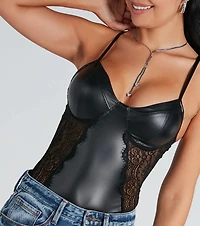 Stunning Allure Lace And Faux Leather Bodysuit