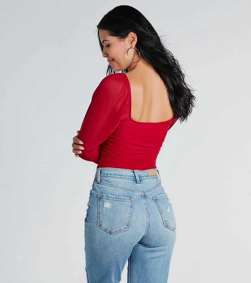 Elevated Basic Ruched Mesh Bodysuit