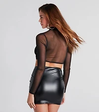 Sultry And Sheer Mesh Long Sleeve Crop Top