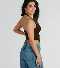 Country Feels Belted Halter Crop Top
