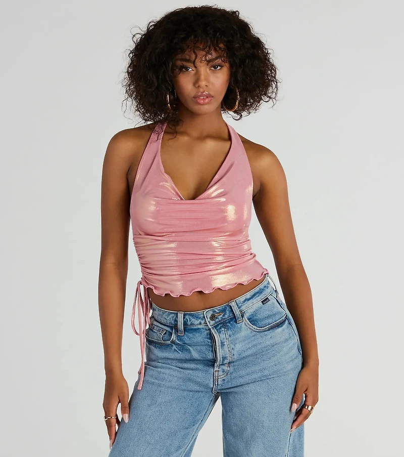 Trendy Energy Metallic Knit Halter Top